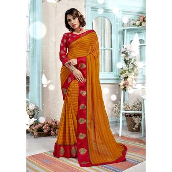Orange printed georgette saree with blouse 1