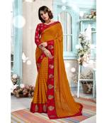 Orange printed georgette saree with blouse