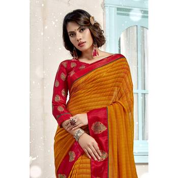 Orange printed georgette saree with blouse 2