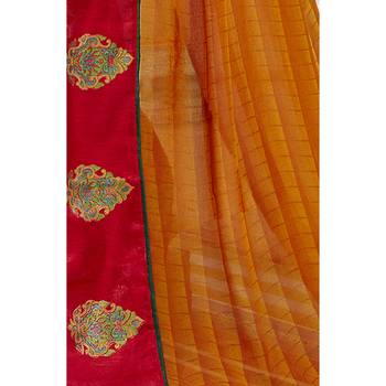 Orange printed georgette saree with blouse 3