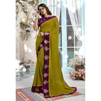 Mehendi printed georgette saree with blouse 1