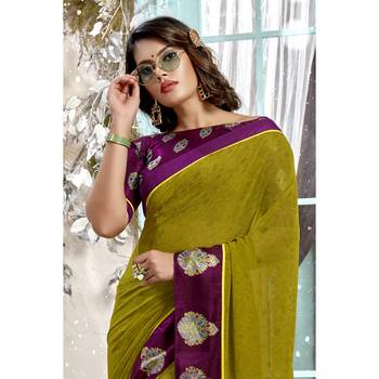 Mehendi printed georgette saree with blouse 2