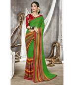 Green printed georgette saree with blouse
