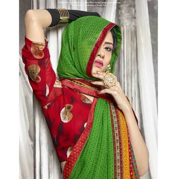 Green printed georgette saree with blouse 2