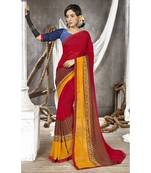 Red printed georgette saree with blouse