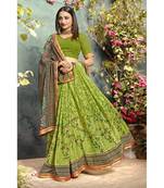 Green printed georgette saree with blouse
