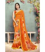 Orange printed georgette saree with blouse