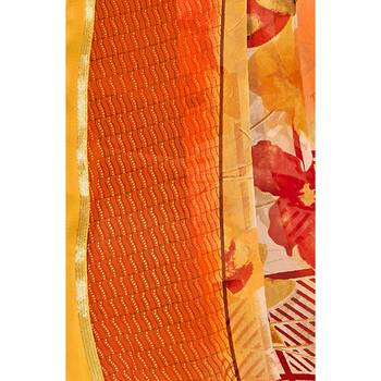 Orange printed georgette saree with blouse 3