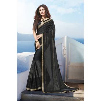 Black printed chiffon saree with blouse 1