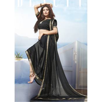 Black printed chiffon saree with blouse 2
