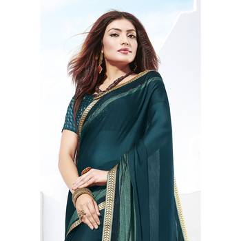 Sky blue printed chiffon saree with blouse 2