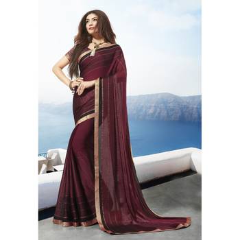 Maroon printed chiffon saree with blouse 1