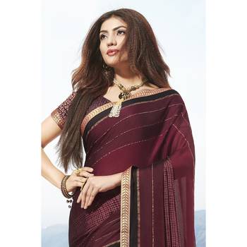 Maroon printed chiffon saree with blouse 2