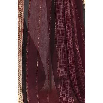 Maroon printed chiffon saree with blouse 3