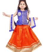 Orange Plain Cotton Silk Stitched Lehenga