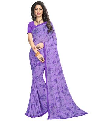  purple printed georgette saree with blouse 1