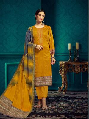 Mustard embroidered cotton salwar 1