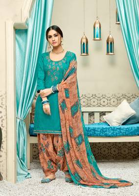 Sea-green digital print cotton salwar 1