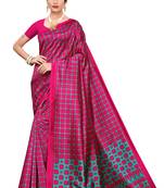 Magenta printed art silk saree with blouse