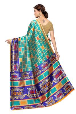 Green printed art silk saree with blouse 4