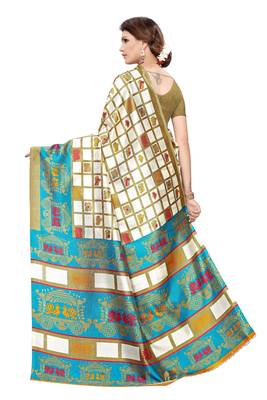 White printed art silk saree with blouse 4