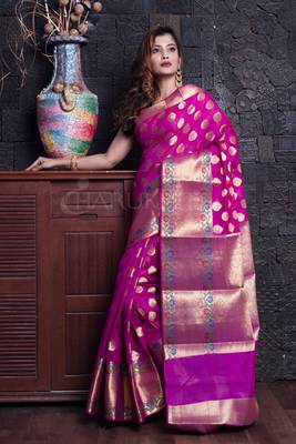 Magenta Benaras Handloom With Multicolour Zari Border 2