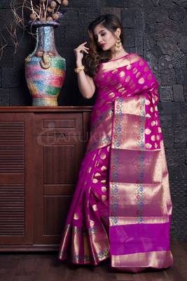 Magenta Benaras Handloom With Multicolour Zari Border 3