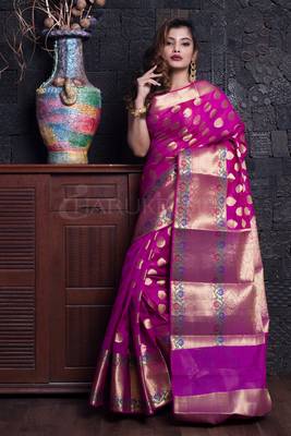 Magenta Benaras Handloom With Multicolour Zari Border 1
