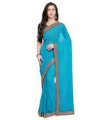 Sky blue plain georgette saree with blouse