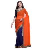 Orange plain georgette saree with blouse