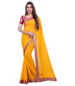 Yellow plain georgette saree with blouse