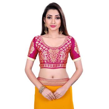 Yellow plain georgette saree with blouse 4