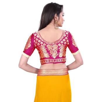 Yellow plain georgette saree with blouse 5