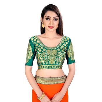 Orange plain georgette saree with blouse 4