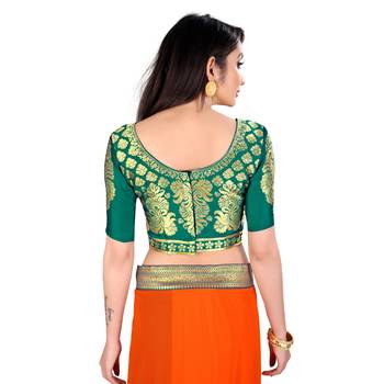 Orange plain georgette saree with blouse 5