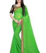 Green plain georgette saree with blouse