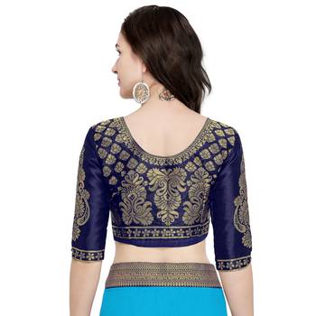 Sky blue plain georgette saree with blouse 5
