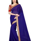Blue plain georgette saree with blouse