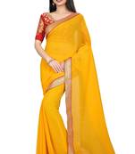 Yellow plain georgette saree with blouse