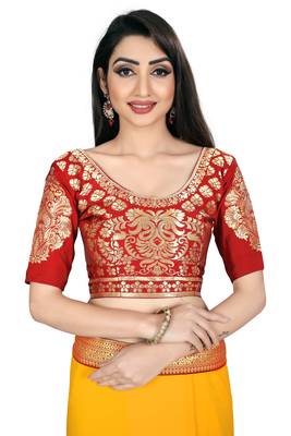 Yellow plain georgette saree with blouse 4