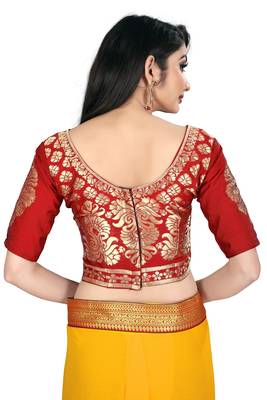 Yellow plain georgette saree with blouse 5