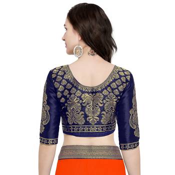Orange plain georgette saree with blouse 5
