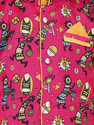 Pink Tribal Print Jacket With Yellow Stand Collar Kurta Pajama 4