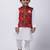 Red Tribal Print Jacket With White Stand Collar Kurta Pajama