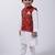 Red Tribal Print Jacket With White Stand Collar Kurta Pajama