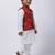 Red Tribal Print Jacket With White Stand Collar Kurta Pajama