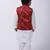 Red Tribal Print Jacket With White Stand Collar Kurta Pajama