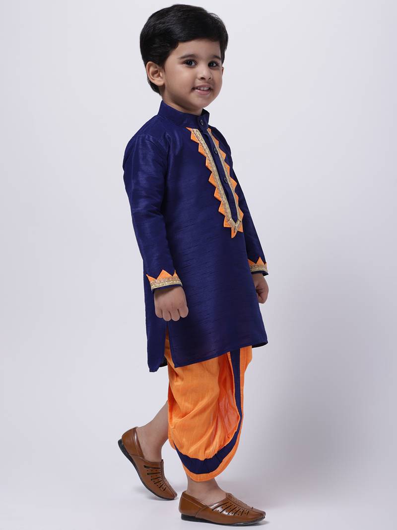 Blue Full Sleeve Dhoti Kurta For Boys