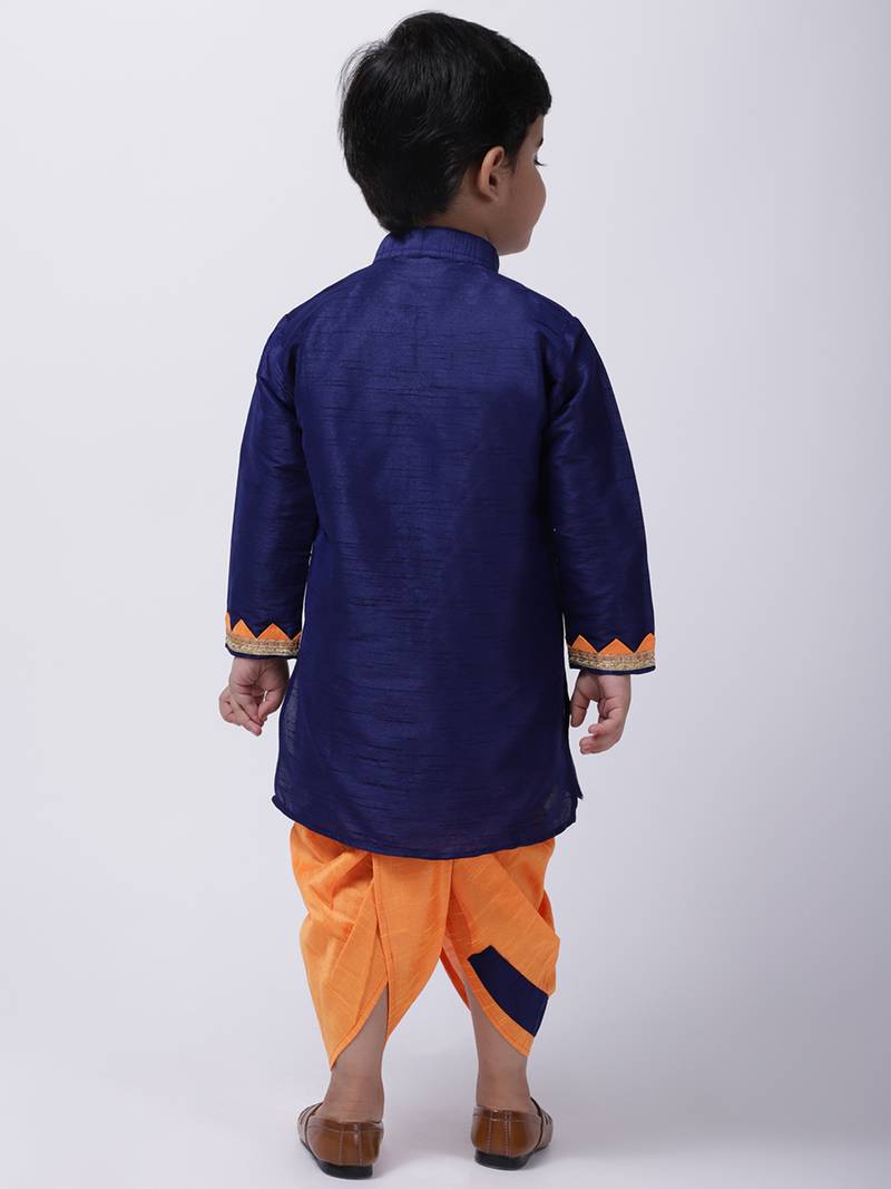 Blue Full Sleeve Dhoti Kurta For Boys