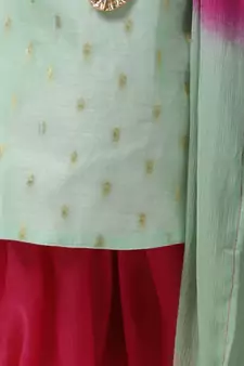 Green Chanderi Round Neck Kurti With Dhoti For Girls
